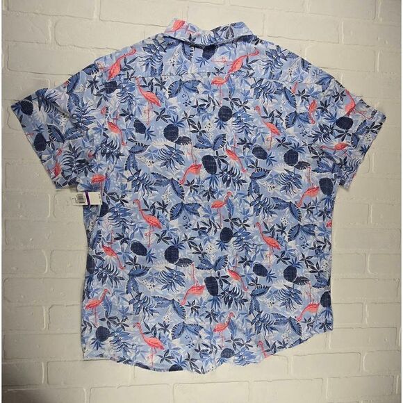 Izod Blue Tropical Print Chambray Button Down Shirt XXL - Picture 2 of 4